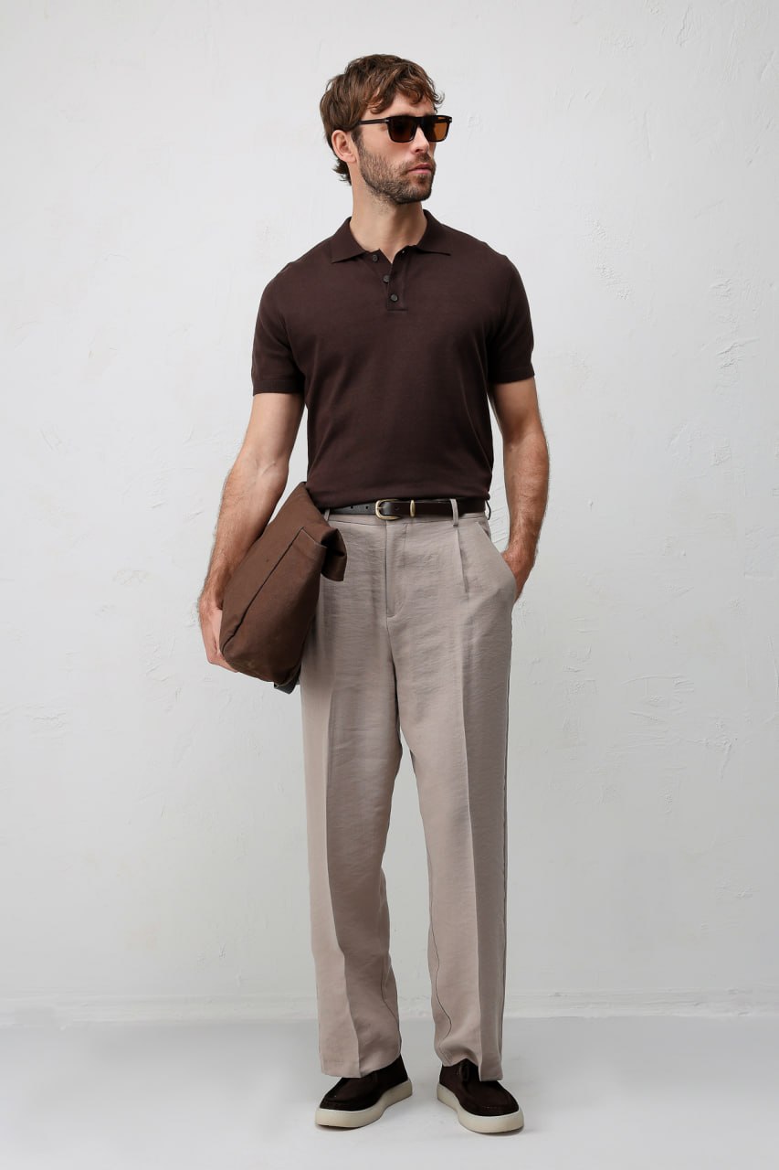 c’est moi kahverengi premium triko polo yaka t shirt
