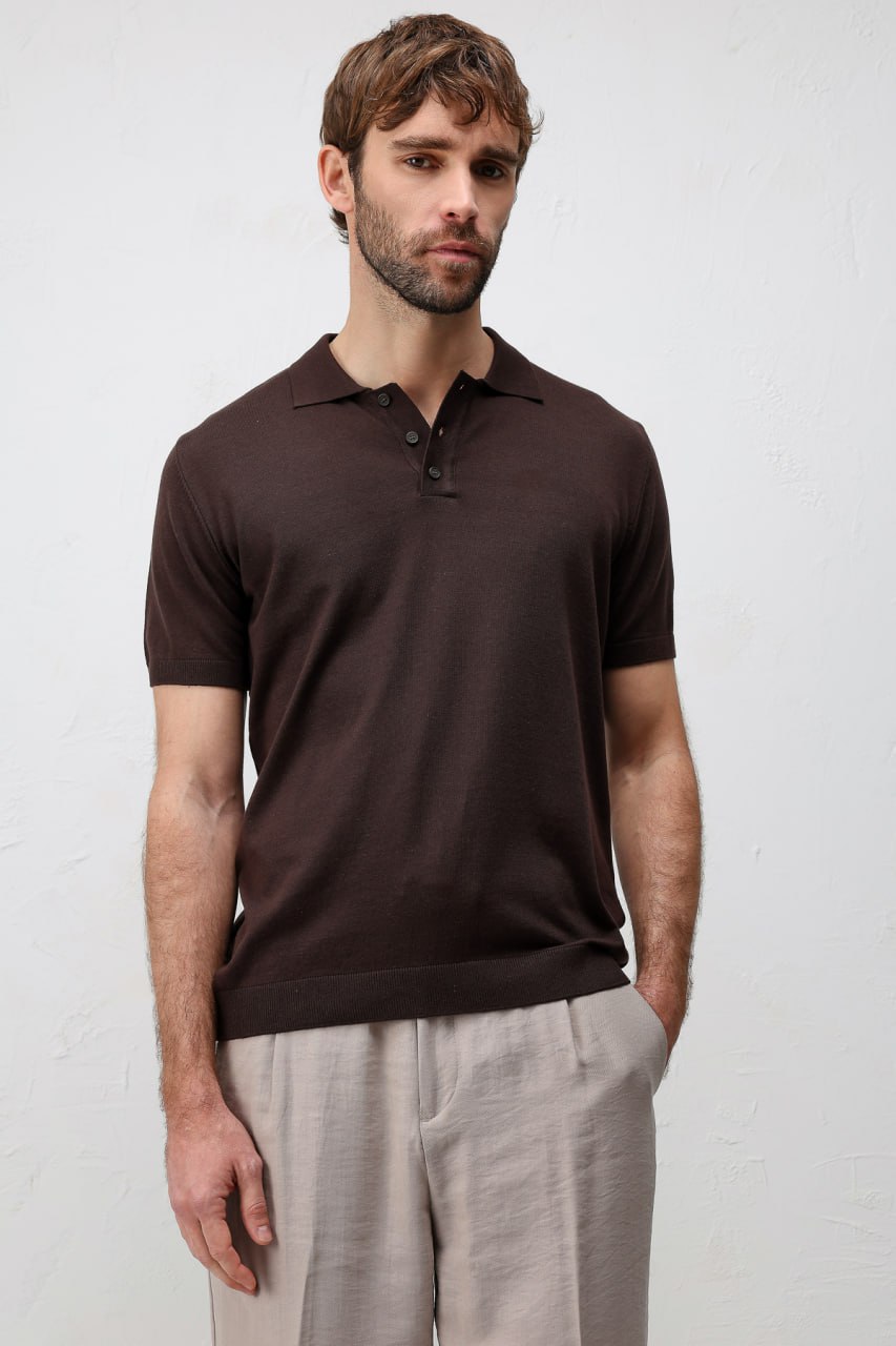 c’est moi kahverengi premium triko polo yaka t shirt