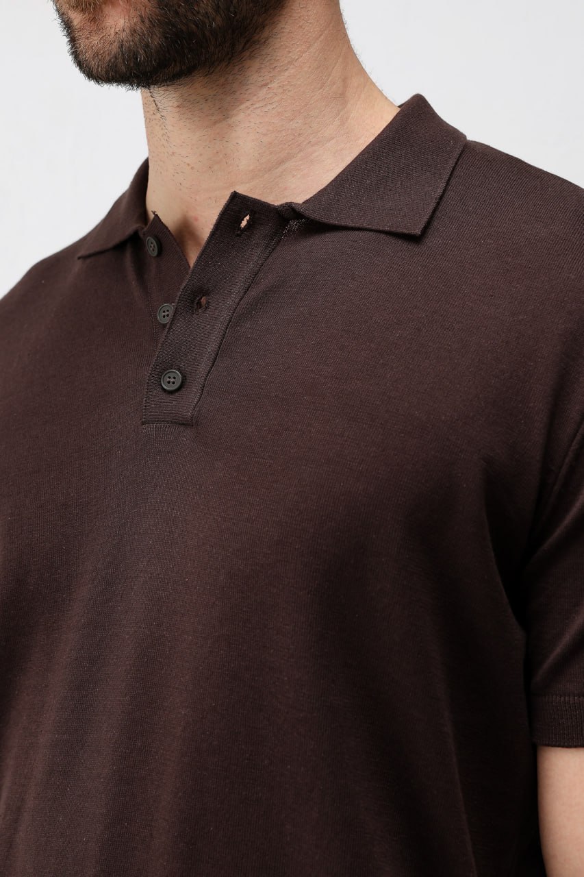 c’est moi kahverengi premium triko polo yaka t shirt