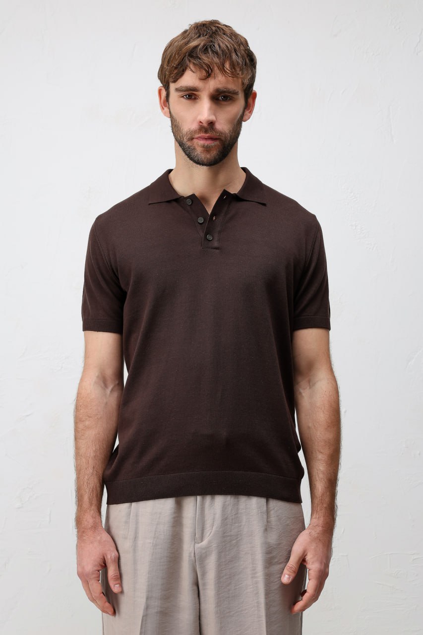 c’est moi kahverengi premium triko polo yaka t shirt